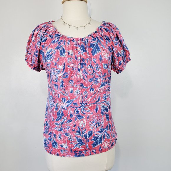Chaps Pink Blue Cotton Casual Summer Knit Top Size MP - Picture 1 of 11